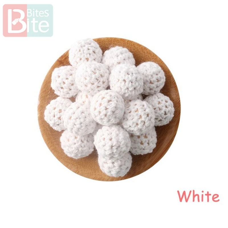 White Кусачки 20шт 20 мм деревянное вязание крючком детский Прорезыватель вязаные бусины пустые DIY цепочка для прорезывания зубов подарки Детские товары Bpa бесплатно - Цвет: White