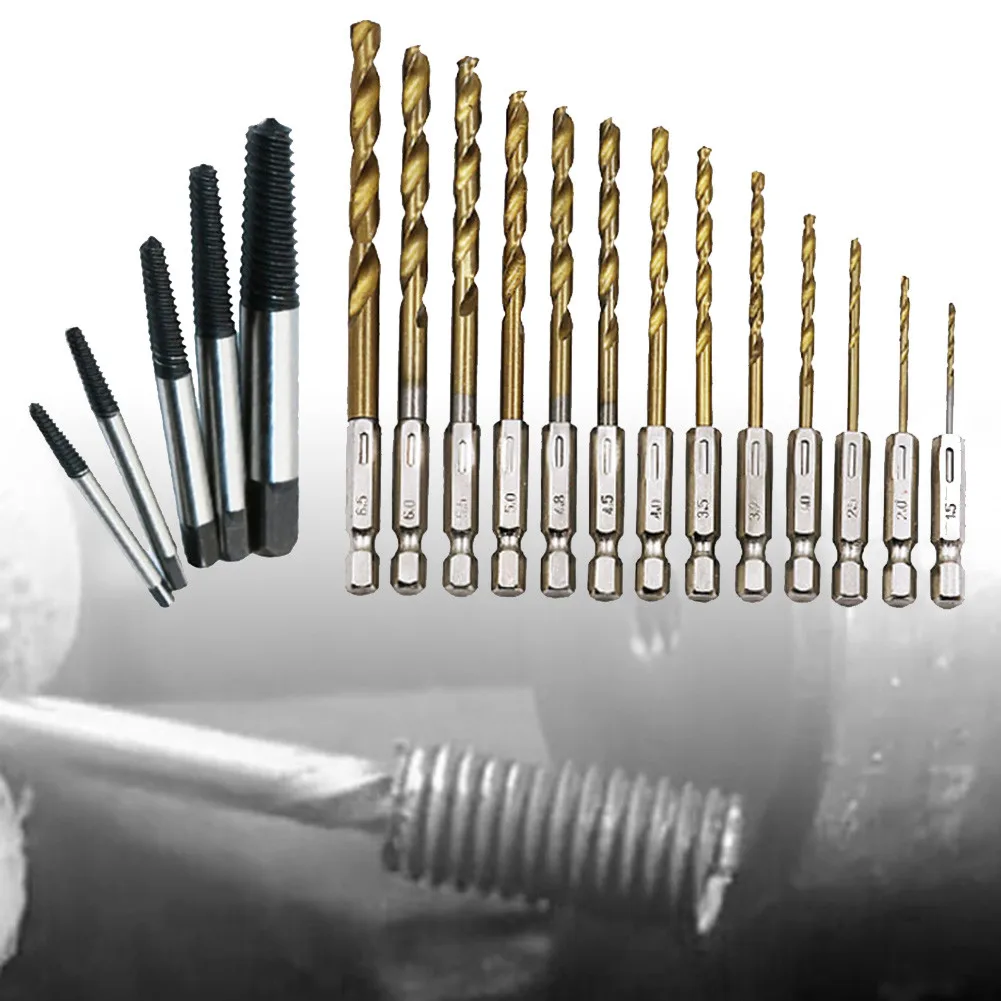 

24pcs Broken Wire Extractors 5.2-8cm Hexagon Shank Drill Bit Short Taps Steel Handed Stud Remover Screw Extractor Reverse