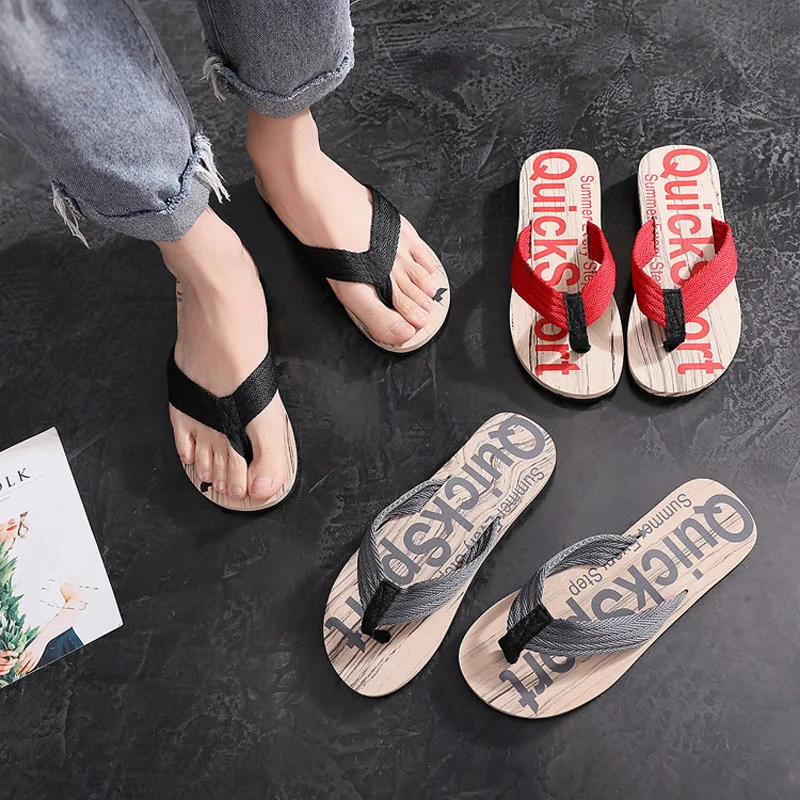 

comemore New Summer Men Flip Flops High Quality Beach Letter Grain Outdoor Beach Shoes Man Sandals Slipper for Men Indoor Shoes