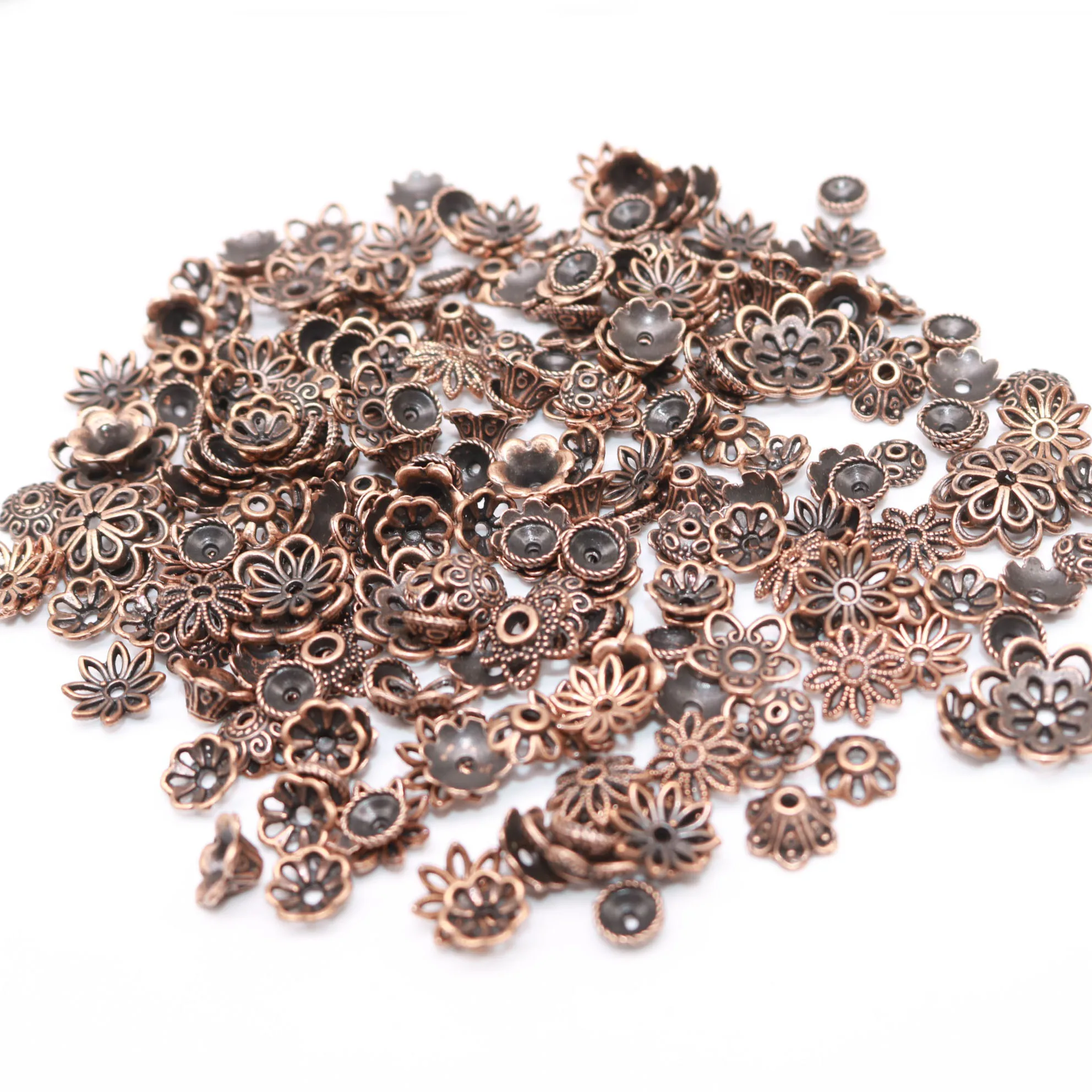 Copper 50/100 шт разного размера Тибетский старинное серебро Цвет бусин в форме цветков на Рукоделие "сделай сам": аксессуары торцевыми крышками для украшения, украшения своими руками - Цвет: Copper