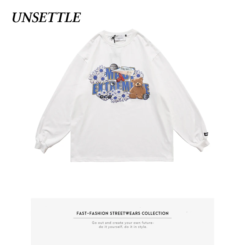 2020Autumn Japanese Oversized Long Sleeve graphic t shirt Harajuku Funny Print Men/Women Hip Hop Streetwear T-shirts Cotton Tops | Мужская