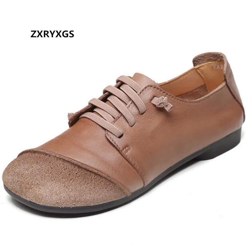 

Кроссовки ZXRYXGS из натуральной кожи женские, Повседневные Удобные туфли на плоской подошве, с перекрестной шнуровкой, в стиле ретро