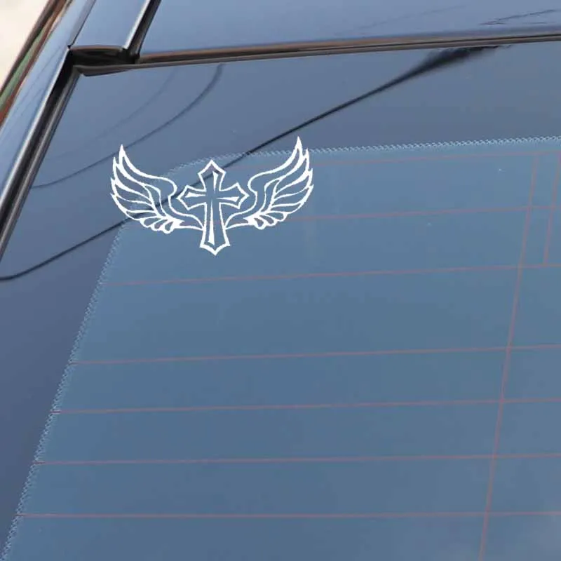 Volkrays Personality Car Sticker Cross Wings Christian Faith Accessories Reflective Sunscreen Vinyl Decal Black/Silver 7cm*14cm |