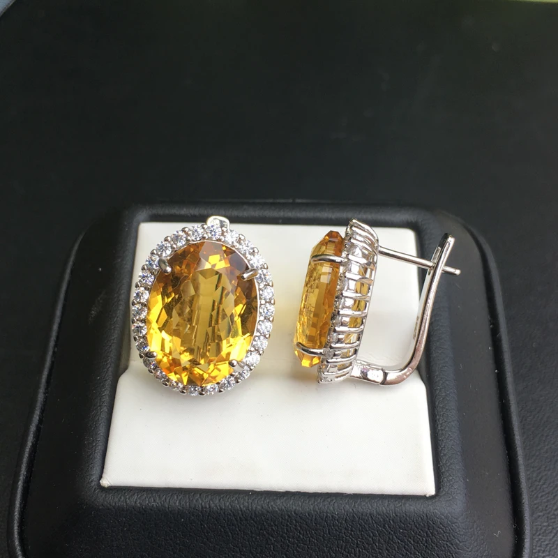 Женские серьги с цитрином CSJ благородные из стерлингового серебра 925 пробы 12*16 мм