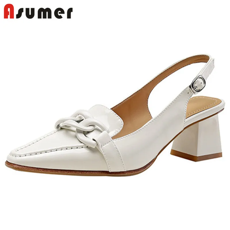 

Asumer 2021 Hot Sale Patent Leather Single Shoes Women Pumps Slingback Spring Summer Dress Party Shoes Women High Heels Shoes