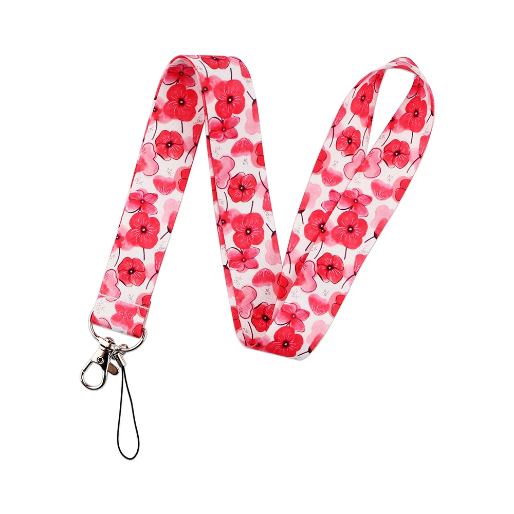 

YL315 Poppies Flower Neck Strap Lanyard for keys ID Card Keychain Phone Straps USB badge holder DIY Hang Rope Lariat Lanyard
