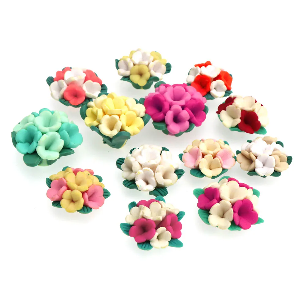 10 шт. бусины из полимерной глины с тремя тычинками|Бусины| |