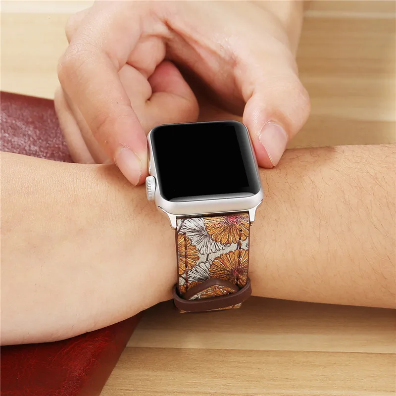 Винтажный кожаный ремешок для часов Apple Watch 38 мм 42 мм красный цветочный принт для женщин и мужчин сменный мужской т-браслет ремешок для iwatch 1 2 3