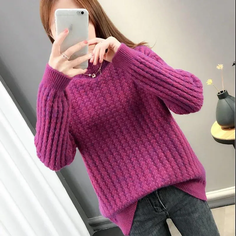 Blue Knitted Women Sweaters Big Size Fall Winter Thicken Fashion Pullovers Long Sleeve Autum New Ladies Oversized Sweater Green enlarge