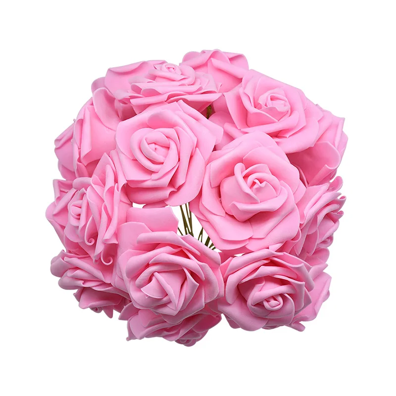 Pink 24 шт. 7 см белые розы искусственные из ПЭ пены розы Свадебные украшения Свадебный букет Скрапбукинг Ремесло поддельные цветы DIY Поставки - Цвет: Pink