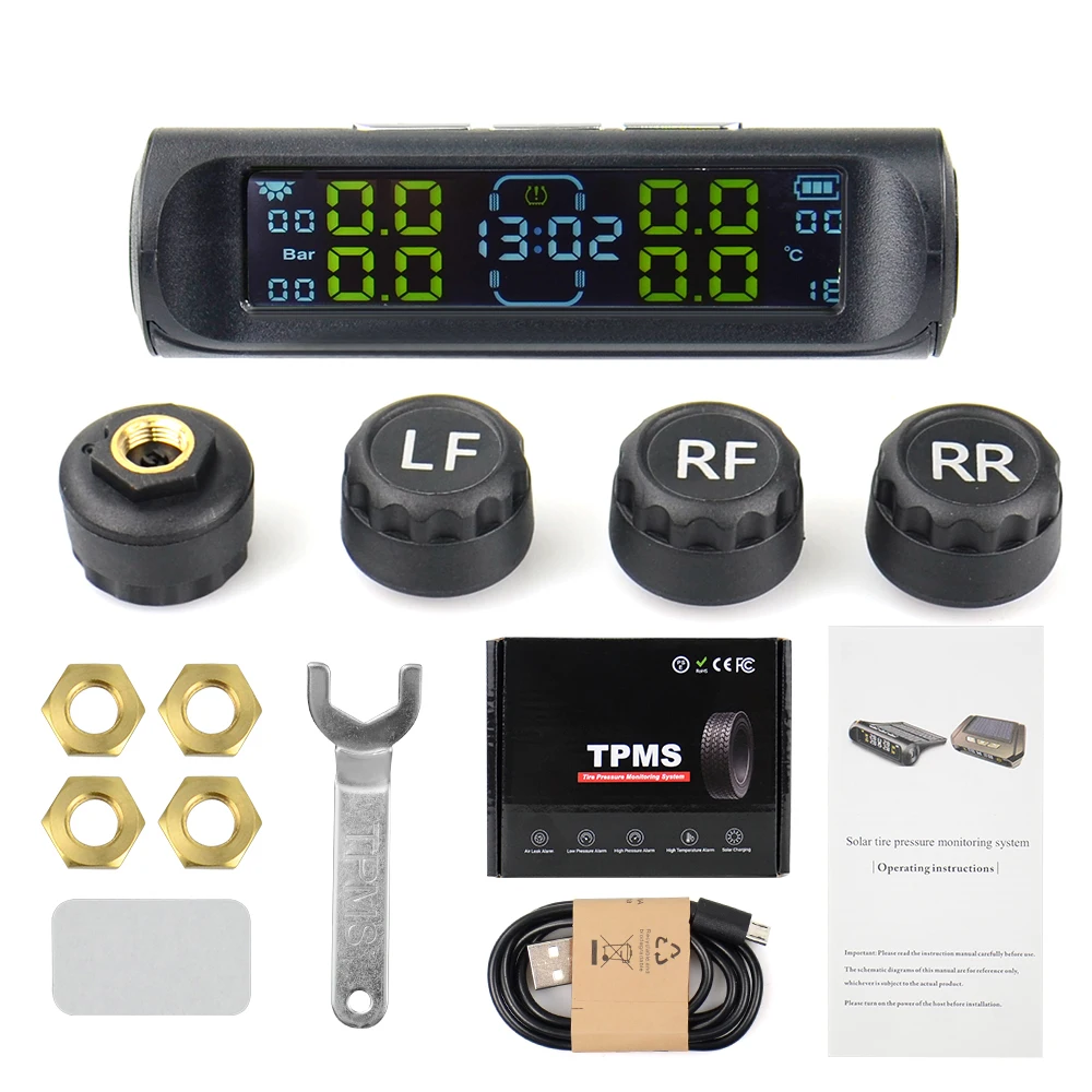 Truck Car TPMS Tire Pressure Monitoring System Auto Display Alarm Monitoring USB Charging Temperature Alert With 6 Sensors car security system