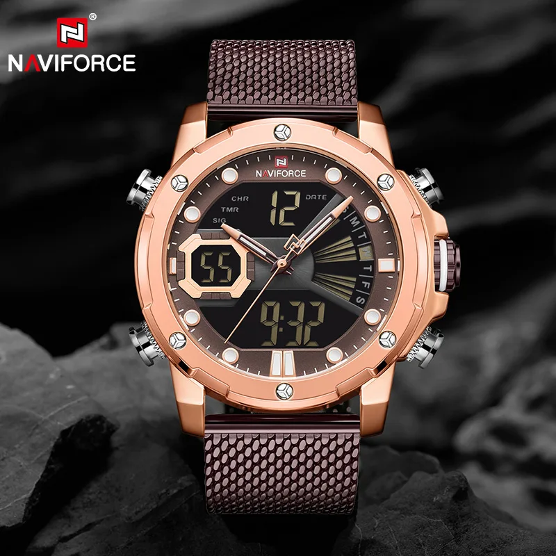 NAVIFORCE мужские часы роскошные нержавеющая сталь водонепроницаемый светодиодный