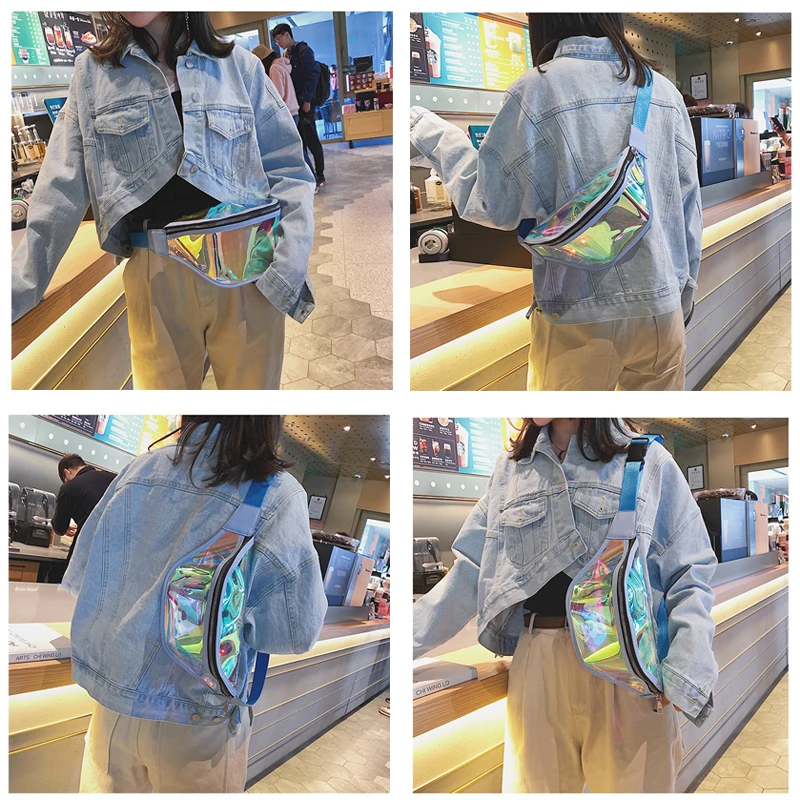

Jiessie&Angela Women Fanny Pack Laser Transparent Bag For Women Fashion Multipurpose Female Belt Bags PVC Waterproof Waist Pack