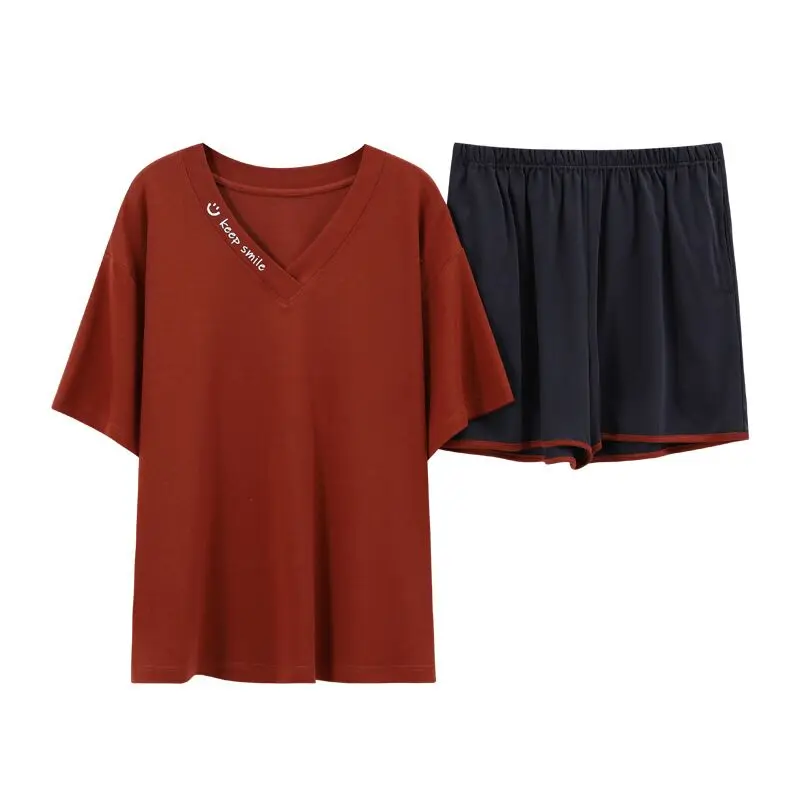 

2021 Summer Cotton V-Neck Pajamas Set Women Pyjamas Women Sleepwear Night suits Pijama Mujer Home Wear Women Plus size Nightwear