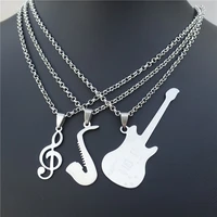 guitar saxophone music note necklace stainless steel musical instruments pendant unisex jewelry pack of 12 wholesale music lover
