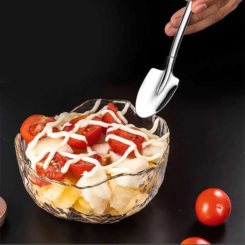 

6pcs Creative Metal Ice Cream Coffee Spoon Shovel Shape Shell Tea Spoons Watermelon Dessert Long Handle Spoon