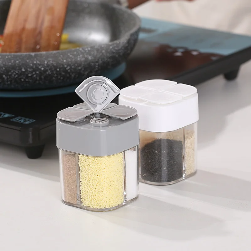 

Household 4 In 1 Salt And Pepper Shakers Spice Organizer Container Plastic Container Canister Kitchen Spice Jar Kitchen Gadget