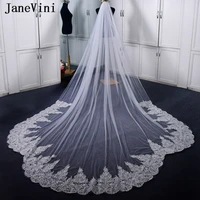 janevini luxury long lace one layer wedding veils with comb retro applique edge soft tulle 4m ivory bridal veil hair accessories