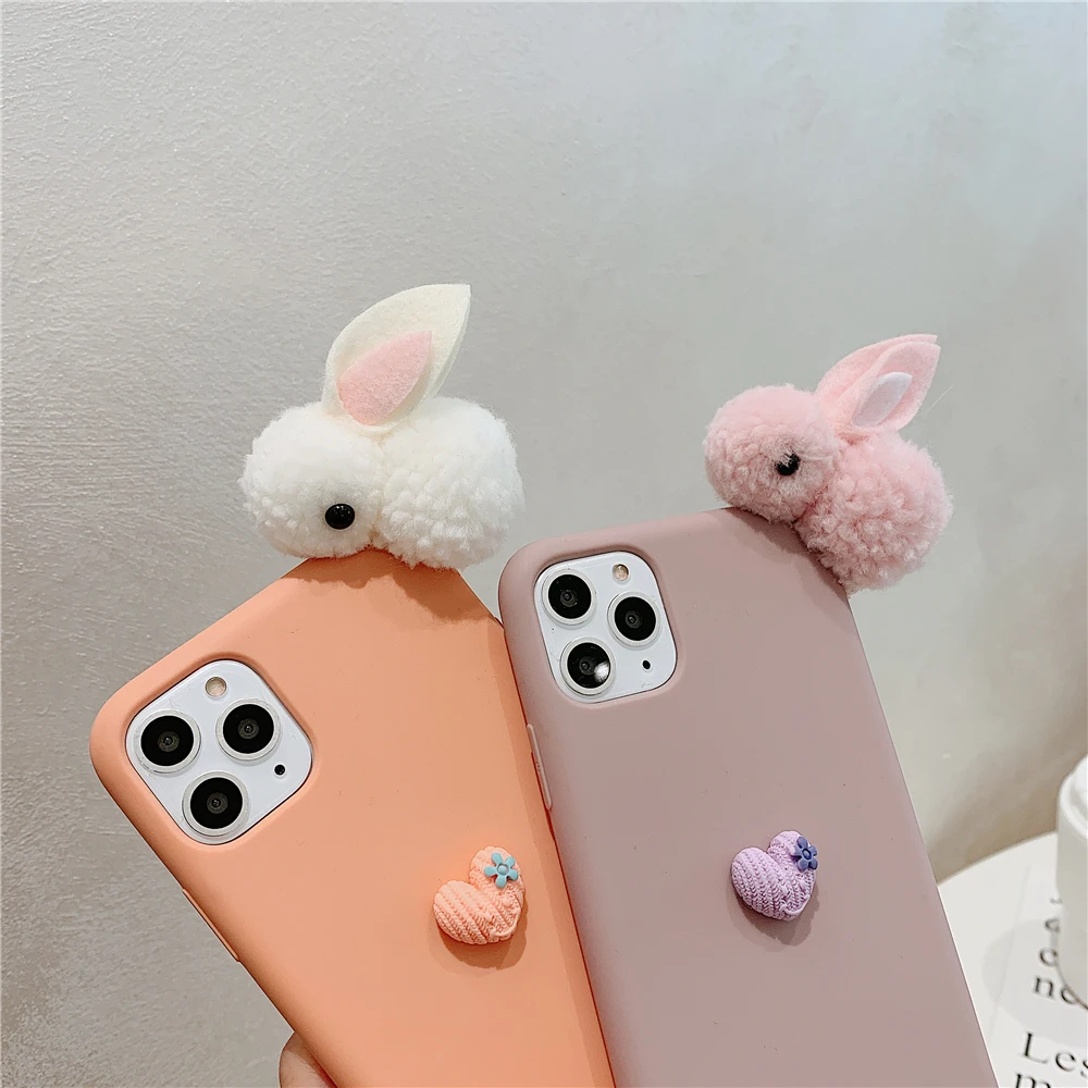 Роскошный зимний теплый 3D милый плюшевый чехол для телефона с кроликом Iphone 11 Pro Max