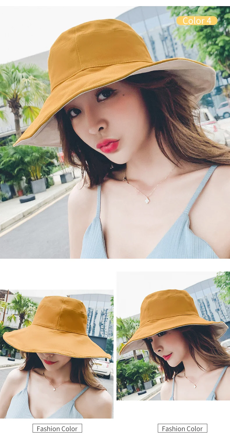 Wide Brim Cotton Bucket Hat Reversible for Women Summer Hiking Anti-sunburn White Fisherman Caps Ladies Fashion Pink Bucket Hat