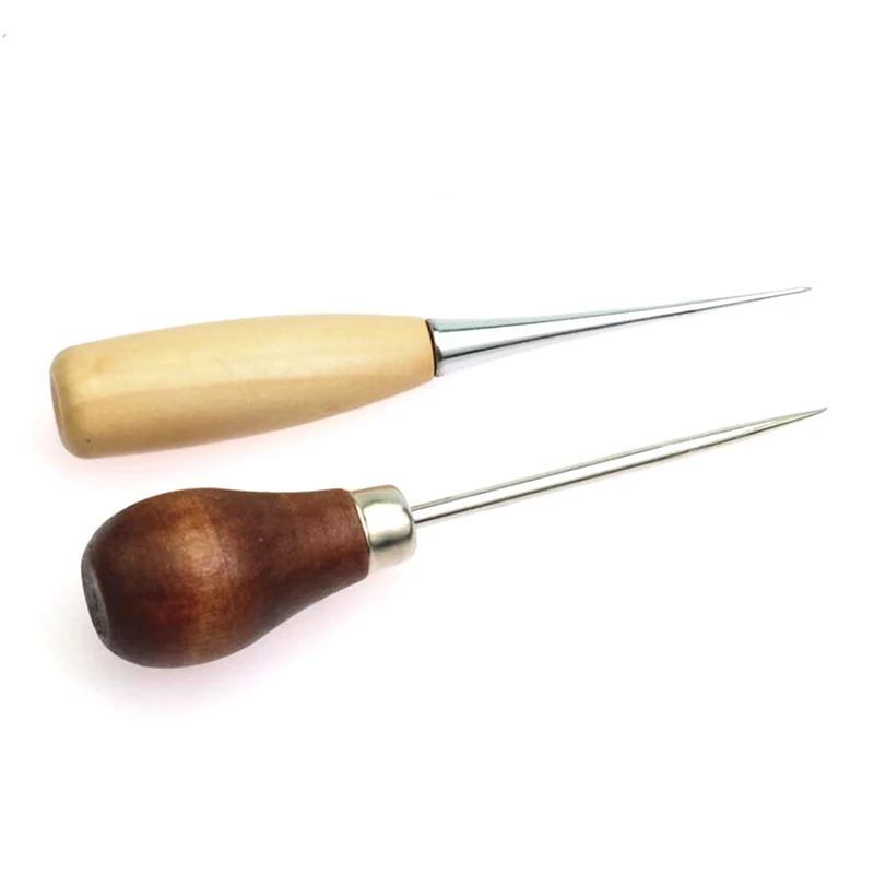 

1Pc Hole Punches Professional Cloth Awl Sewing Tool Hole Punching Leather Wood Handle Steel awl Craft Stitching Leather