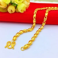 fashion luxury 14k gold mens wedding necklace yellow gold sunflower seed chain necklace 60cm fine jewelry annivesary gifts male