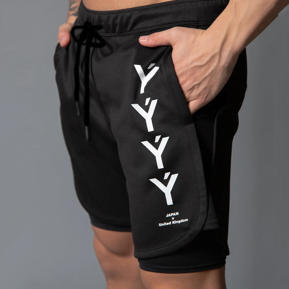 

Men 2 in 1 Running Shorts Jogging Gym Fitness Training Quick Dry Short Pants Male Summer Sports Workout Double layer Bermuda