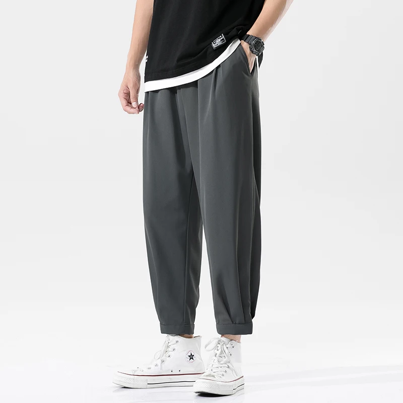 

Light ice silk casual pants pants men's straight jacket pants nine point pants