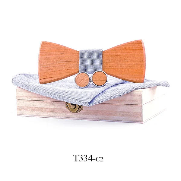 

2021 Wooden Bow Tie Polyester Male Pocket Square Set for Mens Weddiing Striped Wood Bowtie Cufflinks Hanky Set Gravatas Tie
