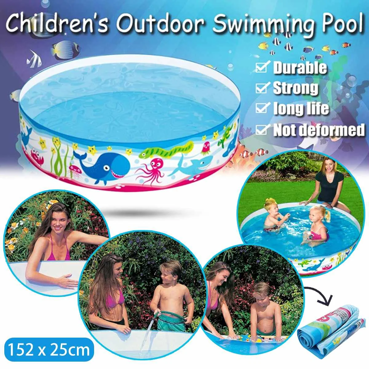 

152x25cm Baby Children Round Swimming Pool Large Family PVC Swimming Pool Outdoor Summer Kids Paddling Pools