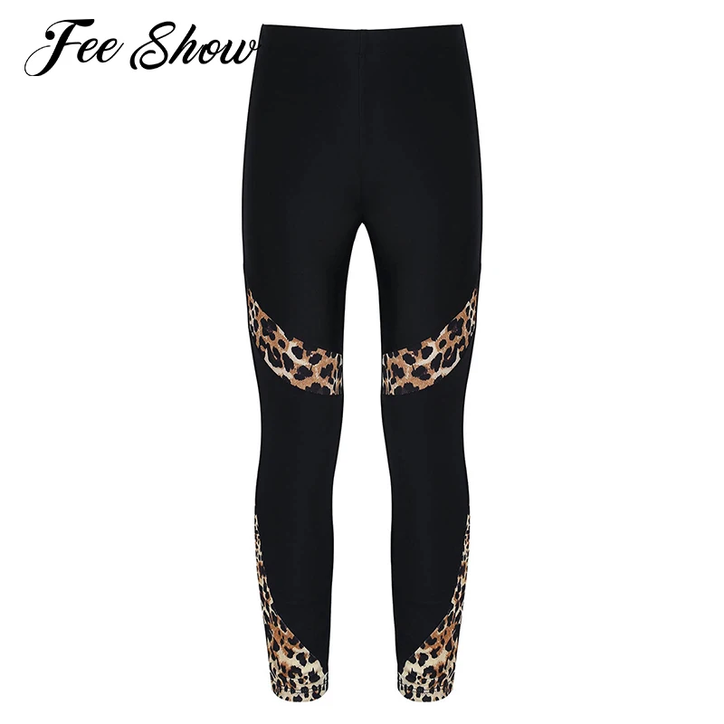 

Sports Kids Girls Fitness Workout Dance Sport Pants Sportwear High Waist Leopard Print Stitching Stretchy Sport Pants Trousers