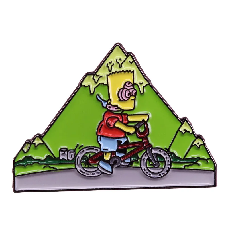 

Mountain Bike Bart Enamel Pins Travel Simpson Brooch Lapel Animated Sitcom Brooch Metal Badge Backpack Accessories Gifts