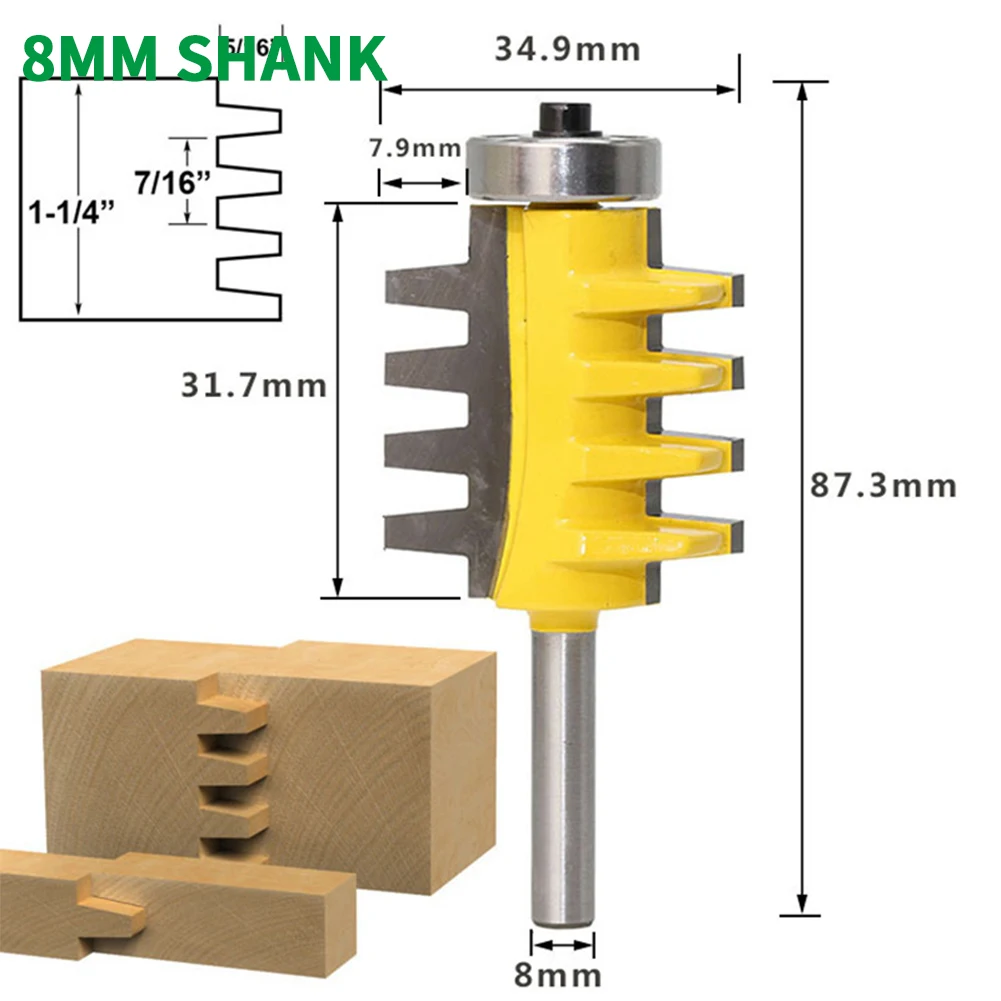 

1PC 8MM Shank Milling Cutter Wood Carving Rail Stile Finger Joint Glue Router Bit Cone Tenon Woodworking Cutter Power Tools