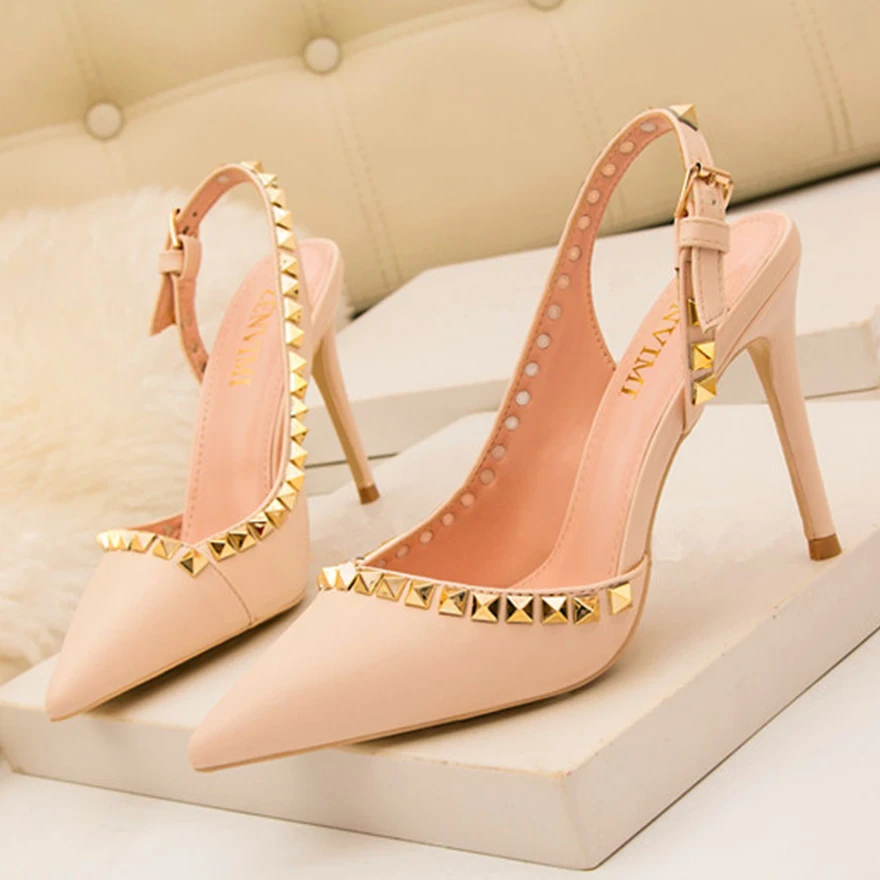 Женские босоножки с тонким задним ремешком Модные туфли на высоком каблуке