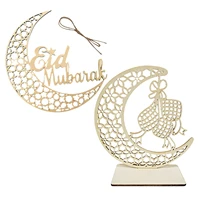 ramadan festival pendant wooden desktop decor eid mubarak hollow out decorative half moon exquisite home hanging ornament