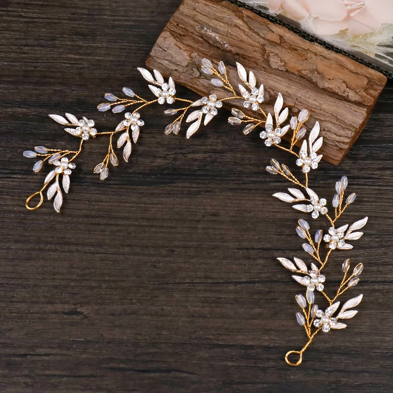 

Vintage Gold Headbands Hair Ornaments Leaves Rhinestone Flower Hairbands for Women Girl Headpiece Wedding Hair Accessories Gifts