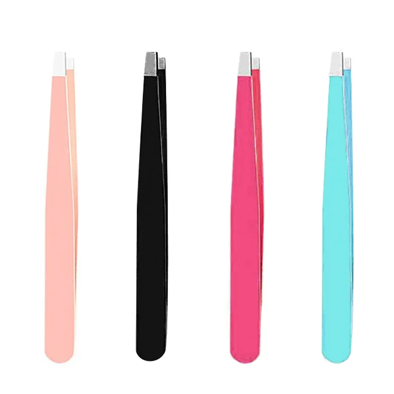 

Colorful Eyelashes Extension Tweezers Stainless Steel Flat Slanted Makeup Eyebrow Clips Face Hair Removal Tweezer Beauty Tools