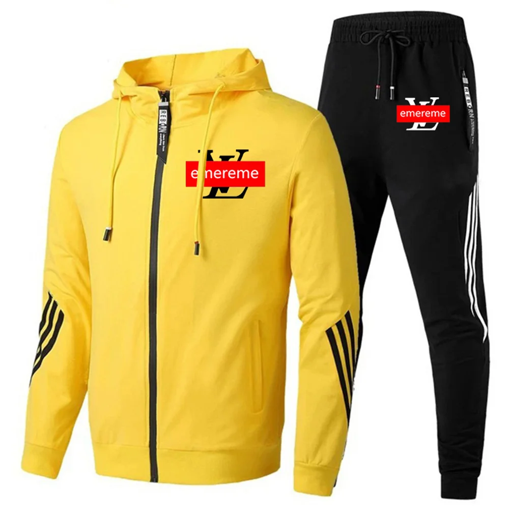 

Men's sports brand suit zipper hoodie + pants two-piece casual sportswear men's sportswear gym brand clothing sportswear new 202
