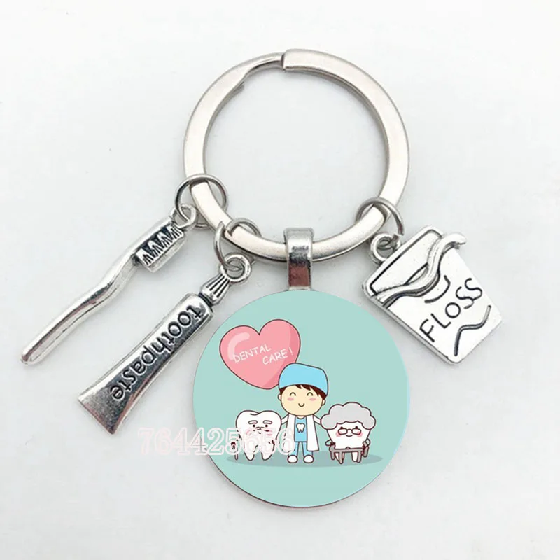 25mm Handmade Cute Tooth Cleaning Promotion Key Chain Dentist Souvenir Gift Ring Angel Pendant Toothpaste Toothbrush L | Украшения и