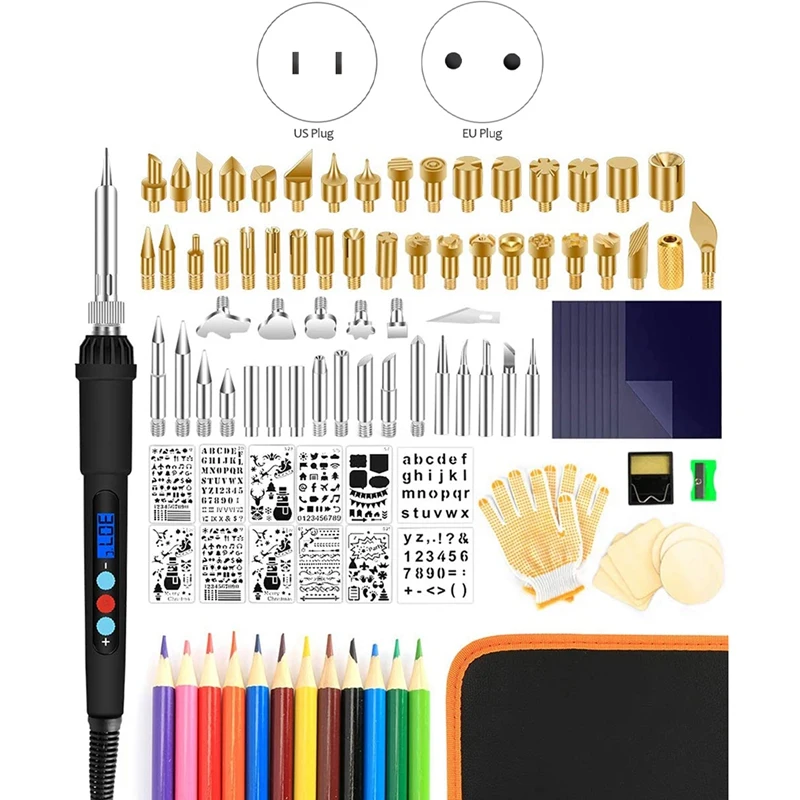 

Комплект для выжигания из 110 деревянных предметов, ручка с регулируемым датчиком температуры, номера ЖК-дисплея для тиснения/гравировки