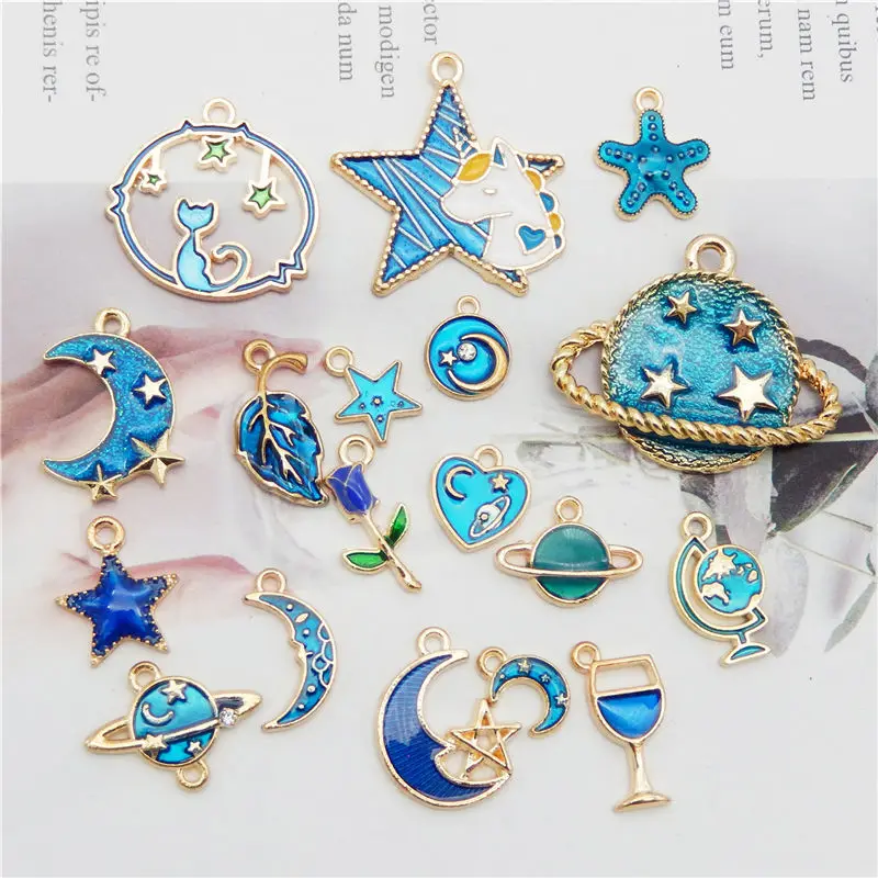 Джули Wang 10 PCS/Pairs эмаль темно голубые шармы случайный смешанный с изображением