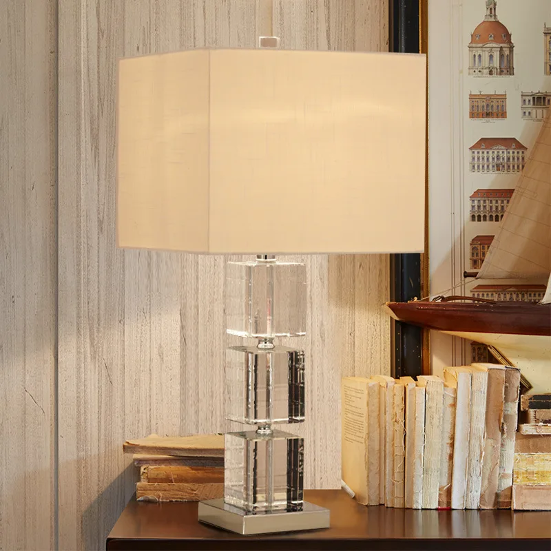 

European Living Room Square K9 Crystal Table Lamp For Bedroom Bedside Lamp Hotel Clubhouse Study Sample Decorative Table Lamp