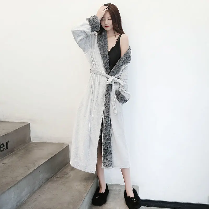 Pajamas Facecloth Robe Female Autumn and Winter Long Pajamas Coral Velvet Thickened Couple Bathrobe Sleepwear Women Nightgown