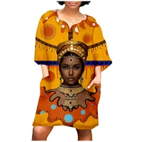 women dresses fashion african vintage print middle sleeve v neck casual mini dress undefined robe longue femme ete femme robe