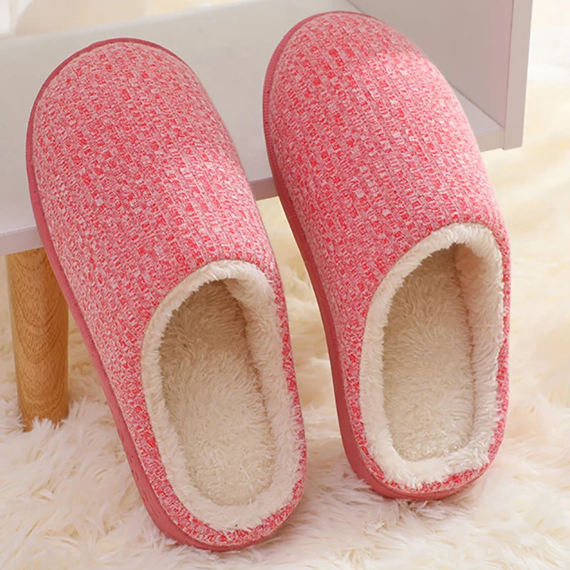 

Women's Warm Shoes Solid Color Winter House Slippers For Women Soft Non-Slip Plush Cotton Shoes Lovers Fur Slides Men Slippers