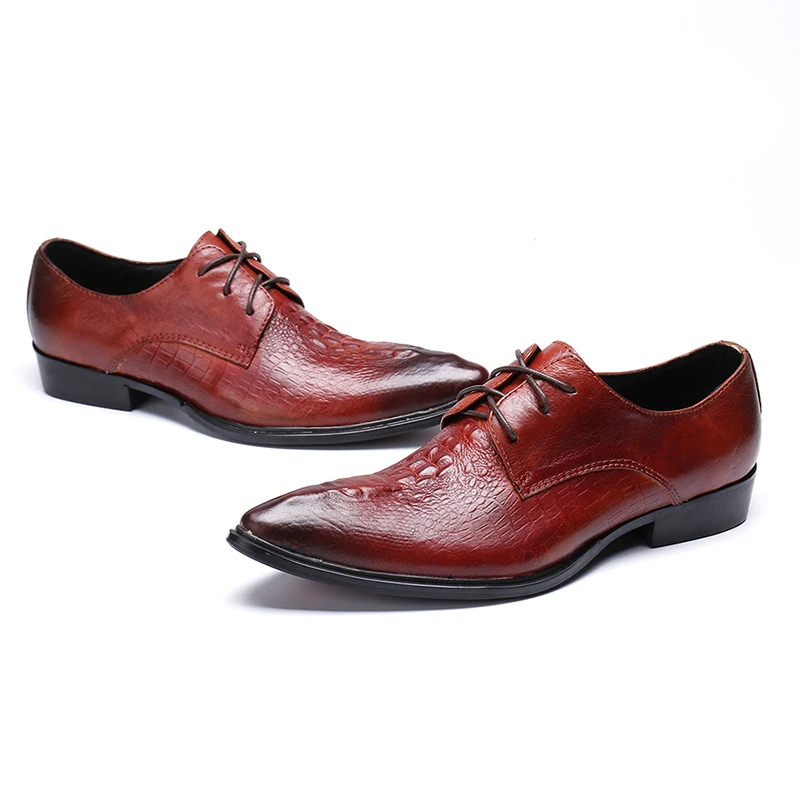 Мужская обувь из натуральной кожи красного вина Chaussure Homme Роскошная деловая в