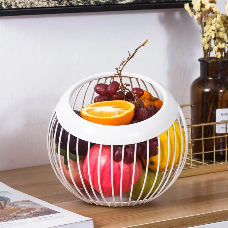 

Iron Metal Hollow Fruit Plate Creative Ball Shape Living Room Home Storage Basket Countertop Vegetables Fruit Serving Bowl