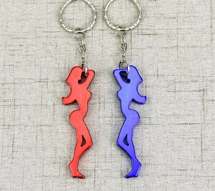 

The creative Beauty shaped beer bottle opener Aluminum alloy opener with key chain Multicolor mini bottle opener randomly