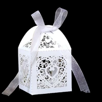 50pcs white lover herat laser cut favors gifts box hollow candy boxes with ribbon baby shower engagement wedding party decor