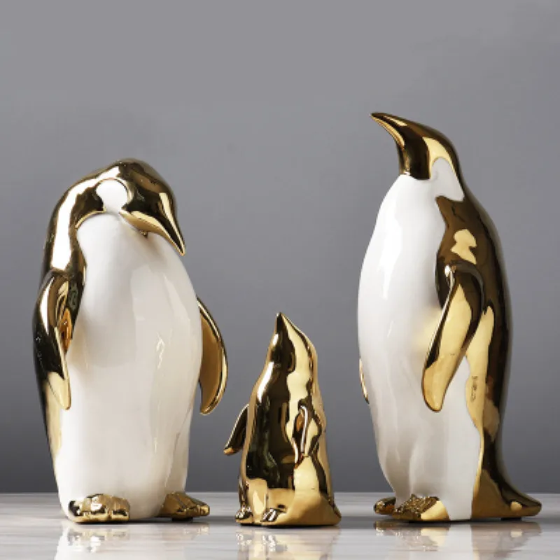 

Золотая керамическая статуя пингвина в скандинавском стиле, креативная декоративная статуя животного для гостиной, настольные подарки, до...